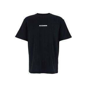 Jil Sander Men Men's Black Cotton Crew Neck T-Shirt With Front Logo Lettering